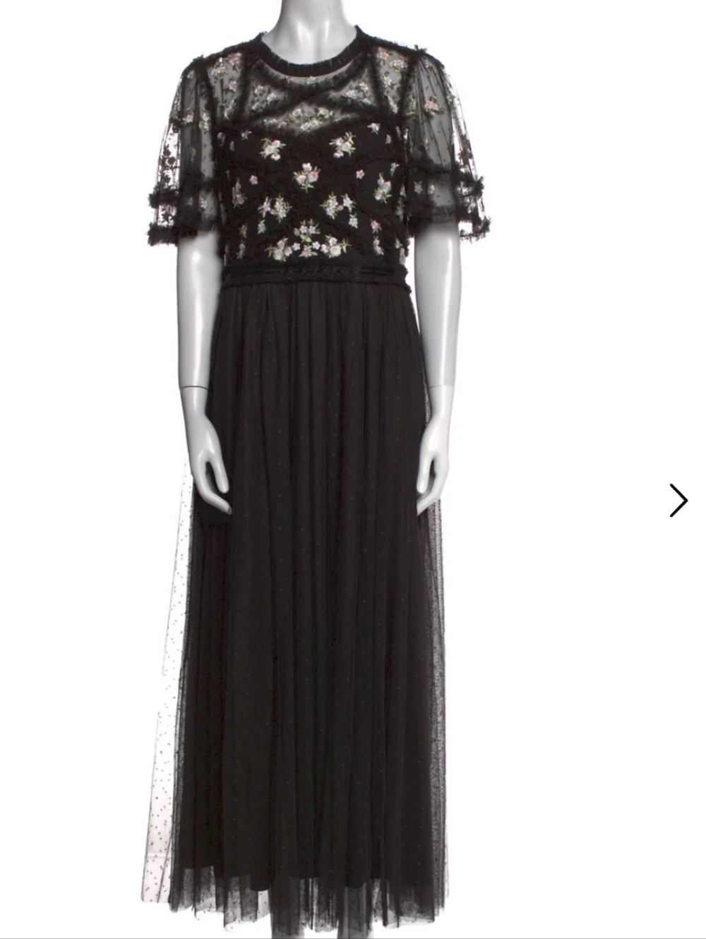 BHLDN Needle & Thread Black Floral Embroidered Midi Dress size US 10 $398